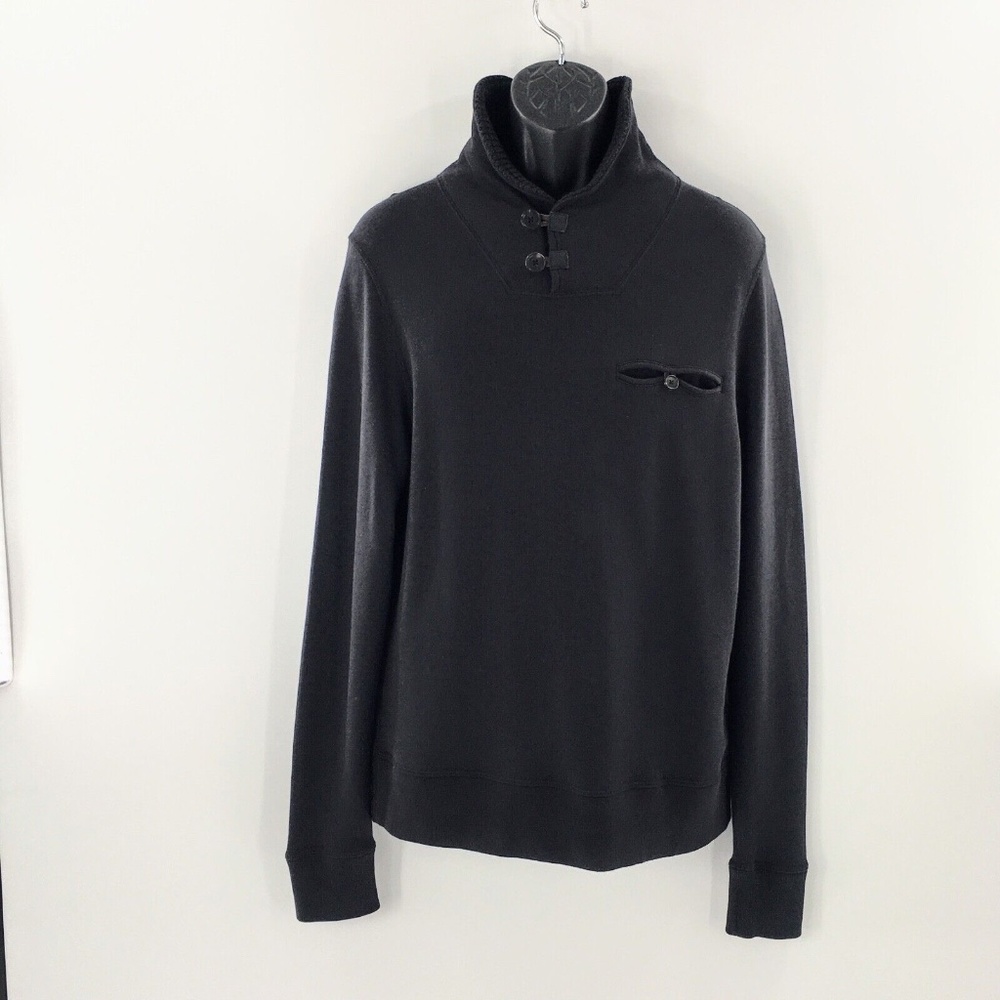 Billy Reid Mens Shawl Neck Pullover Black Cotton Jersey Sweatshirt Knit Sz M - Picture 7 of 14